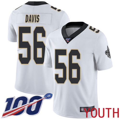 New Orleans Saints Limited White Youth DeMario Davis Road Jersey NFL Football #56 100th Season Vapor Untouchable Jersey->new orleans saints->NFL Jersey